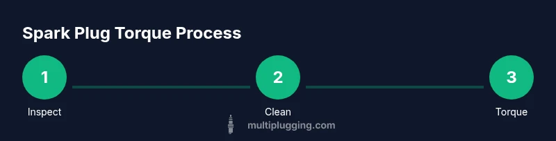 Process infographic showing spark plug torque steps
