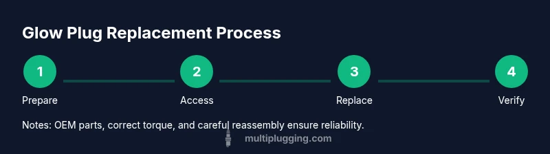 Process diagram showing glow plug replacement steps in a 6.0 Power Stroke engine
