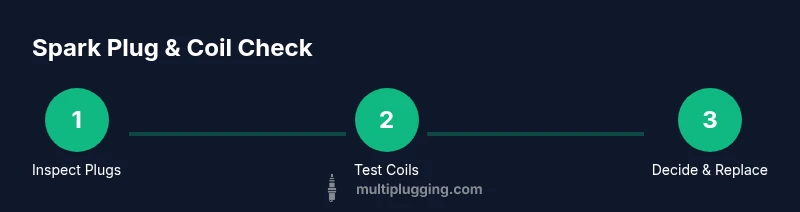 Process diagram showing step-by-step checks of spark plugs and ignition coils