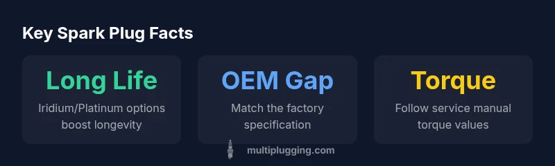 Infographic showing spark plug types, gap, and torque