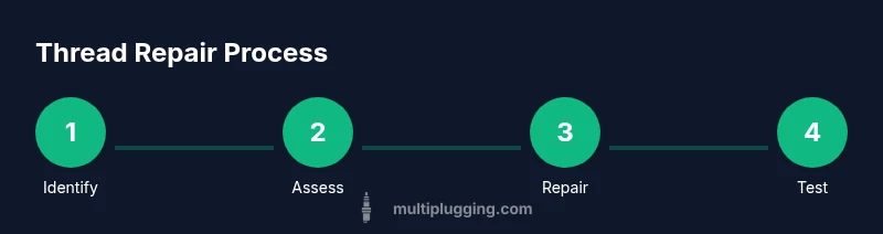 Infographic showing steps for thread repair of spark plug holes