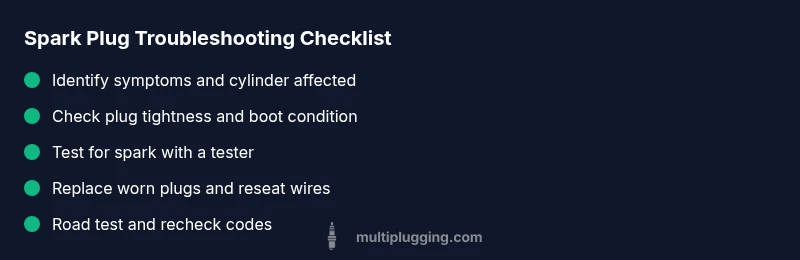 Checklist infographic showing spark plug troubleshooting steps