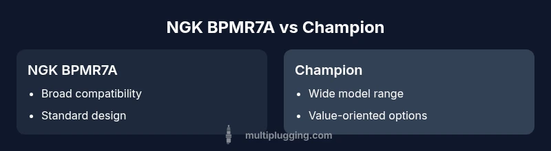 Comparison infographic showing NGK BPMR7A vs Champion spark plugs