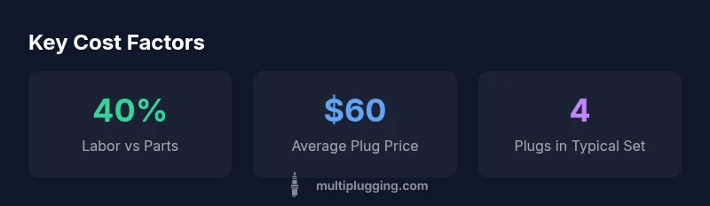 Infographic showing cost factors for changing spark plugs including labor vs parts