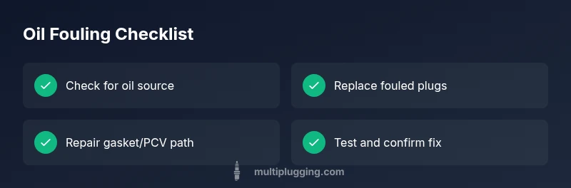 Infographic checklist for diagnosing oil fouling in spark plug wells
