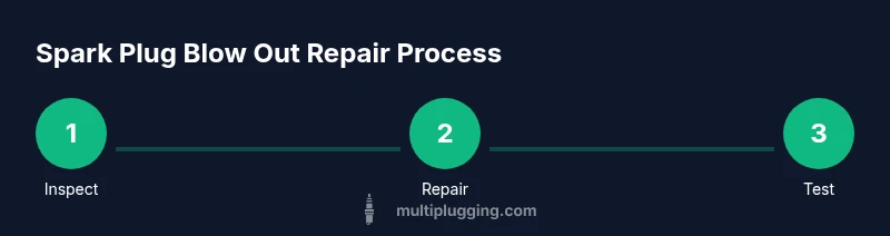 Process infographic showing spark plug blow out repair steps