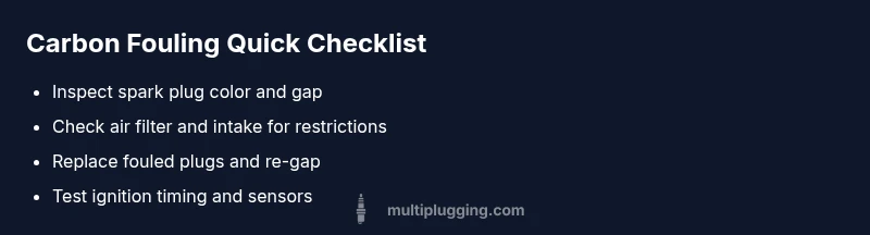 Checklist infographic for diagnosing carbon fouling on spark plugs