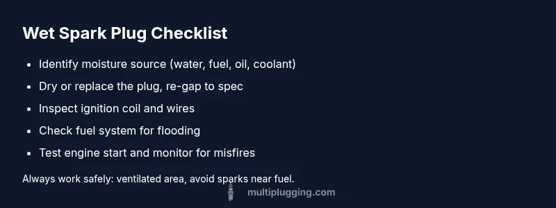 Checklist infographic for troubleshooting a wet spark plug