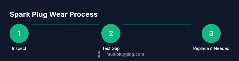 Process diagram showing inspection, gap testing, and replacement of spark plugs
