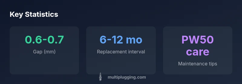 PW50 spark plug infographic showing gap and maintenance tips