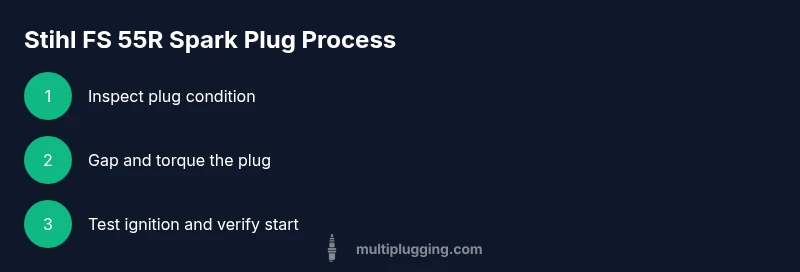 Infographic showing the three-step spark plug replacement process for FS 55R