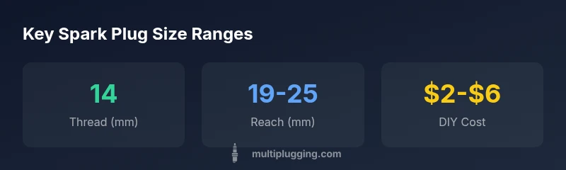 Infographic showing spark plug size ranges for lawn mower engines