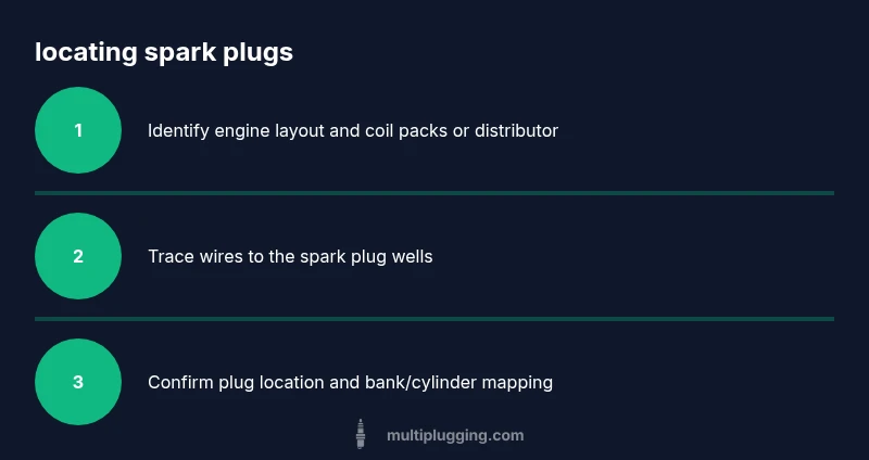 Infographic showing how to locate spark plugs in common engine layouts