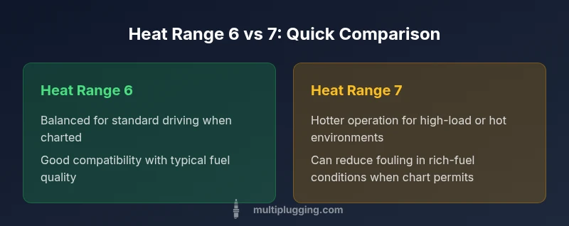 Infographic comparing spark plug heat range 6 vs 7