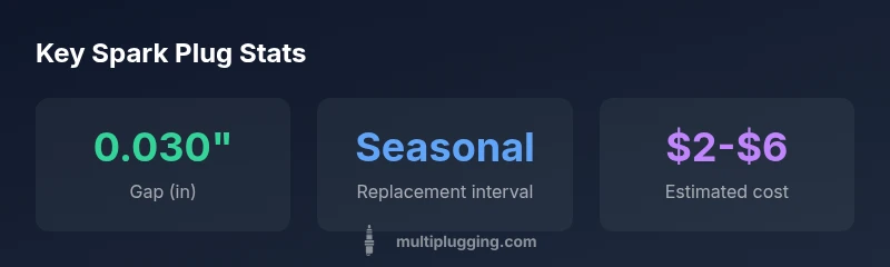 Infographic showing spark plug gap, replacement interval, and cost.