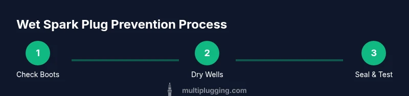 Process infographic showing steps to prevent wet spark plugs