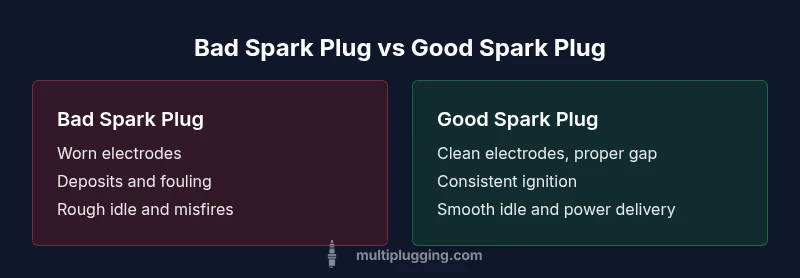 Infographic comparing bad vs good spark plugs with visual cues