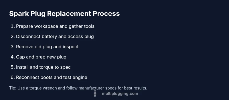 Step-by-step spark plug replacement process in a car engine