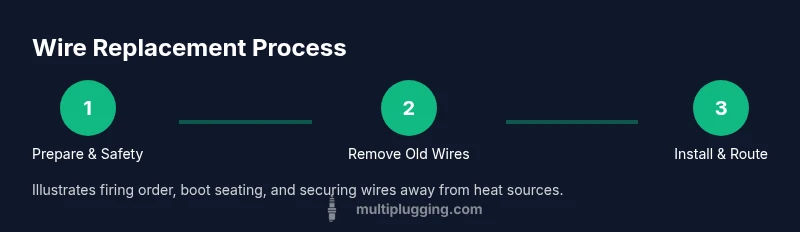 Infographic showing three-step process for replacing spark plug wires