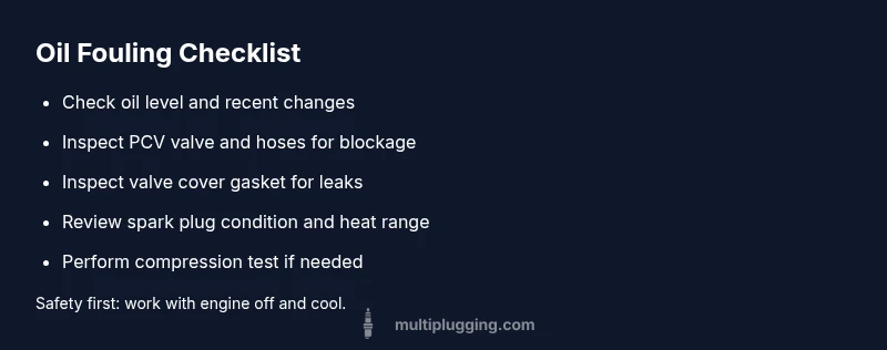 Checklist infographic for diagnosing oil on spark plugs