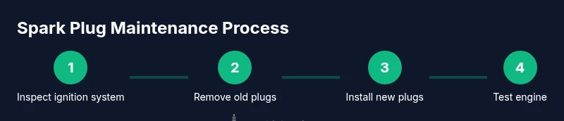 Process infographic showing spark plug maintenance steps